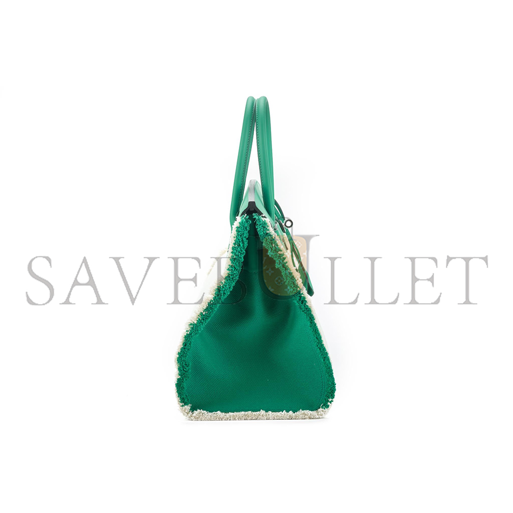 H**mes master birkin 35 swift and canvas mint green tassel silver buckle her082501it (35*25*17.5cm)